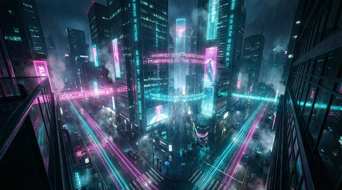 嘴含打火机过安检 竖屏短剧平台首页背景 - 赛博朋克都市夜景